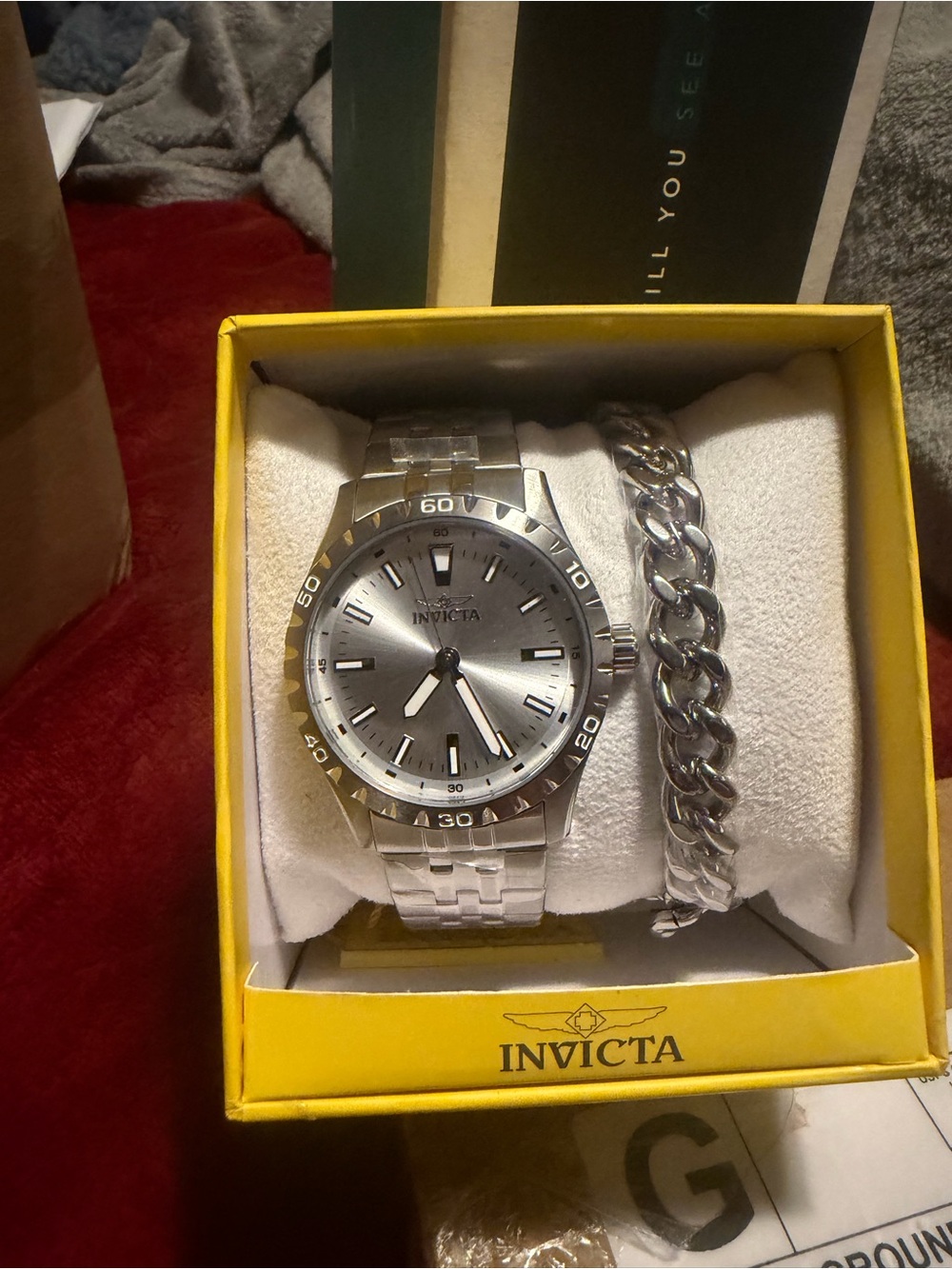 Invicta Silver Men's Stainless Steel Watch with Matching Chain Bracelet